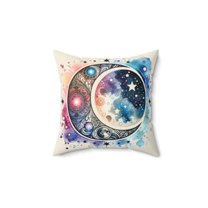 Spun Polyester Square Pillow - Cosmic Moon Dreams - Dipaliz - 14’’ × - Throw Pillows