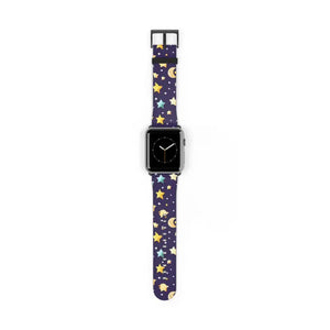 Watch Band - Faux Leather Cosmic Stars and Moon Pattern - Dipaliz - 42 - 45 Mm / Black Matte - Bands