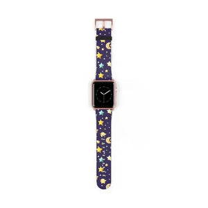 Watch Band - Faux Leather Cosmic Stars and Moon Pattern - Dipaliz - 42 - 45 Mm / Rose Gold Matte - Bands
