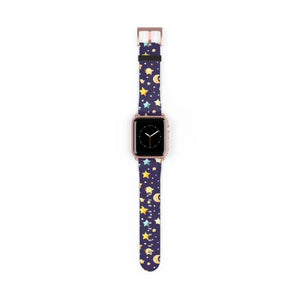 Watch Band - Faux Leather Cosmic Stars and Moon Pattern - Dipaliz - 38 - 41 Mm / Rose Gold Matte - Bands