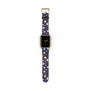 Watch Band - Faux Leather Cosmic Stars and Moon Pattern - Dipaliz - 38 - 41 Mm / Gold Matte - Bands