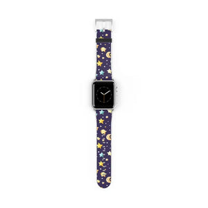 Watch Band - Faux Leather Cosmic Stars and Moon Pattern - Dipaliz - 38 - 41 Mm / Silver Matte - Bands