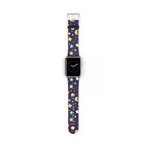 Watch Band - Faux Leather Cosmic Stars and Moon Pattern - Dipaliz - 42 - 45 Mm / Silver Matte - Bands