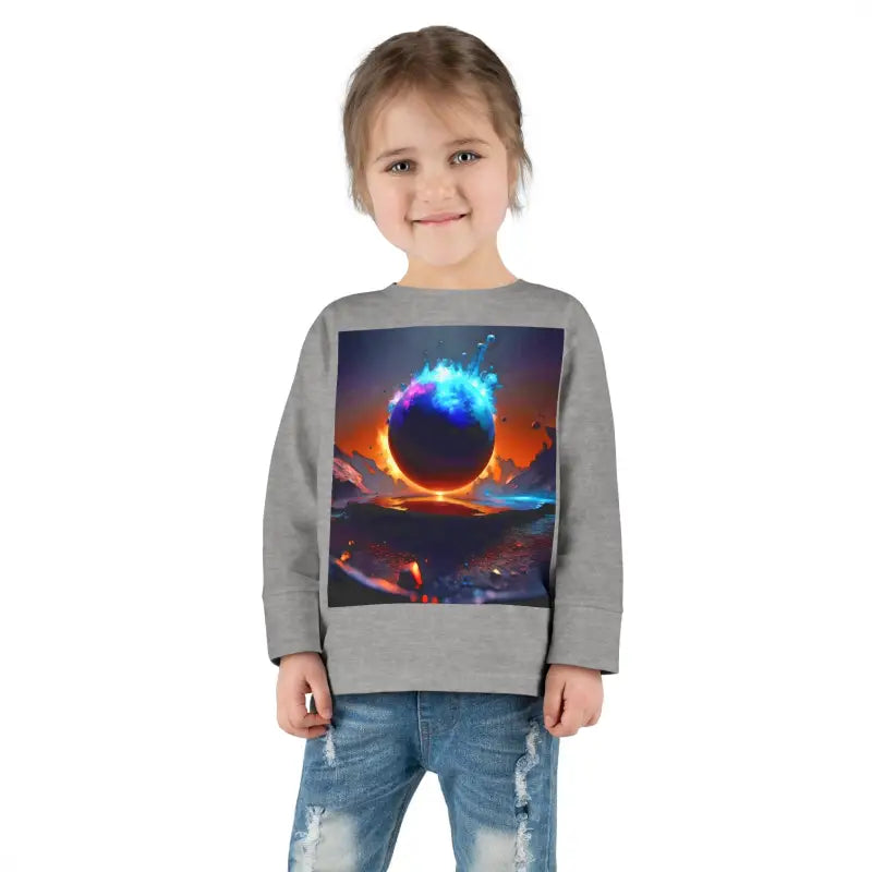 Blast off with our Cosmic Toddler Long Sleeve Space Tee! - Heather / 2t Kids Clothes