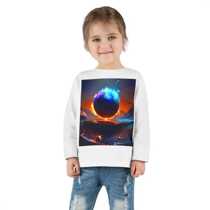 Blast off with our Cosmic Toddler Long Sleeve Space Tee! - White / 2t Kids Clothes