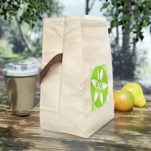 Green Abstract Pattern Lunch Bag Cotton Canvas Pack - Dipaliz - 8’’ x 12.5’’ 5.5’’ / Natural - Bags