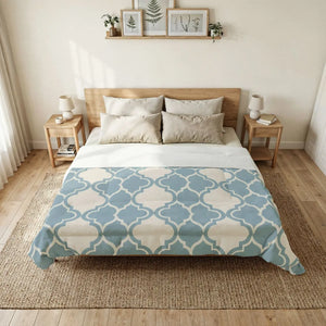 Blue Moroccan Trellis Cotton Quilt - Dipaliz - 104’’ x 88’’ - Home Decor