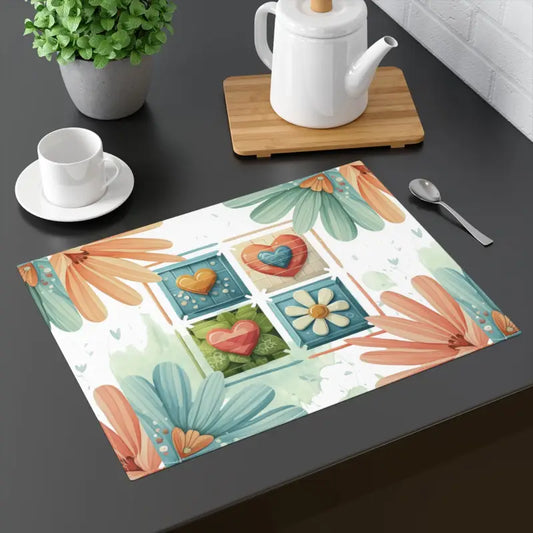 Cotton Flowers and Hearts Placemat 1pc - 18’’ × 14’’ Home Decor