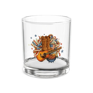 Country Western Rocks Glass, Cowboy Boots & Guitar 10oz - Tumblers