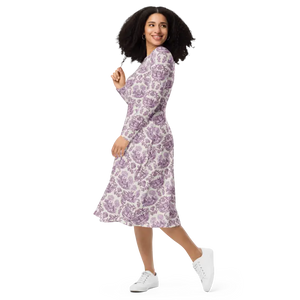Dresses - Print Long Sleeve Midi Dress - Countryside Comfort - Dipaliz