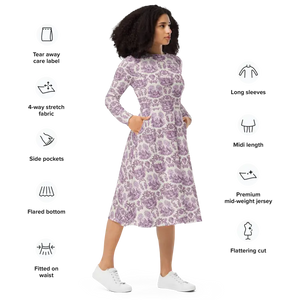 Dresses - Print Long Sleeve Midi Dress - Countryside Comfort - Dipaliz