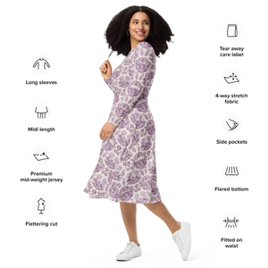 Dresses - Print Long Sleeve Midi Dress - Countryside Comfort - Dipaliz
