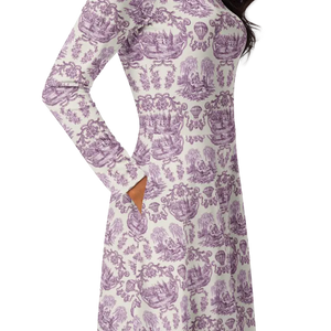 Dresses - Print Long Sleeve Midi Dress - Countryside Comfort - Dipaliz