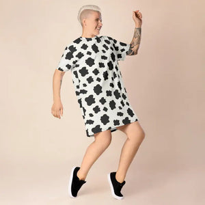 Dresses - Cow Patch Pattern T-shirt Dress Comfortable Oversize Fit - Dipaliz 2xs