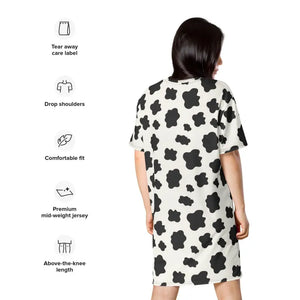 Dresses - Cow Patch Pattern T-shirt Dress Comfortable Oversize Fit - Dipaliz