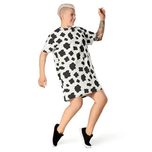 Dresses - Cow Patch Pattern T-shirt Dress Comfortable Oversize Fit - Dipaliz