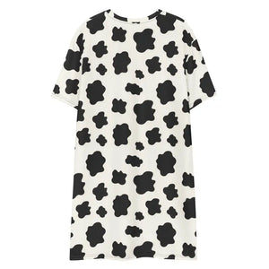 Dresses - Cow Patch Pattern T-shirt Dress Comfortable Oversize Fit - Dipaliz