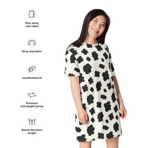 Dresses - Cow Patch Pattern T-shirt Dress Comfortable Oversize Fit - Dipaliz