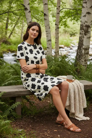 Dresses - Cow Patch Pattern T-shirt Dress Comfortable Oversize Fit - Dipaliz