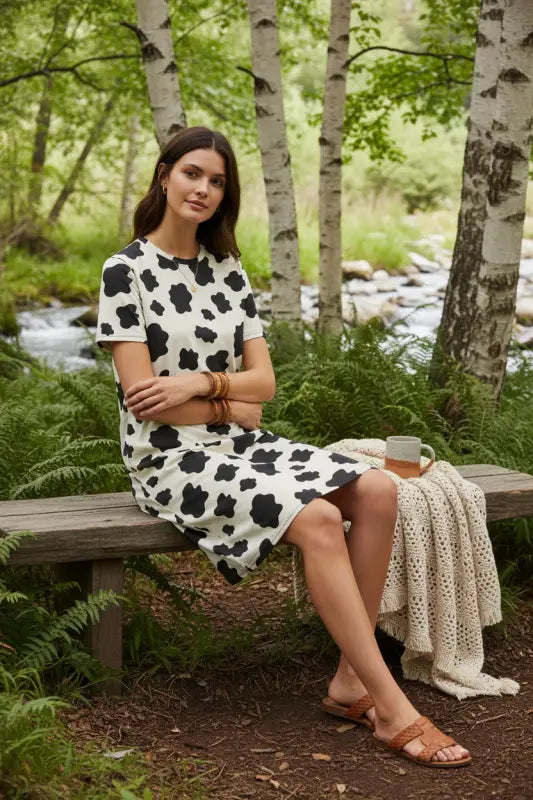 Dresses - Cow Patch Pattern T-shirt Dress Comfortable Oversize Fit - Dipaliz