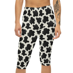 Bold Cow Print Capri Leggings - Activewear Style - Dipaliz