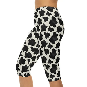 Cow Print Capri Leggings - Bold Activewear Style - Dipaliz