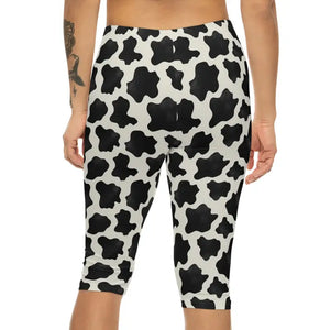 Cow Print Capri Leggings - Bold Activewear Style - Dipaliz