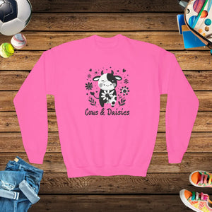 Playful Cows and Daisies Youth Crewneck - Cotton Blend - Dipaliz - Sweatshirts