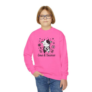 Cows & Daisies Youth Crewneck - Playful Cow Design - Dipaliz - Sweatshirts