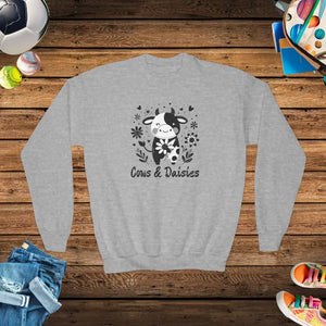 Cows & Daisies Youth Crewneck - Playful Cow Design - Dipaliz - Sport Grey / Xs - Sweatshirts