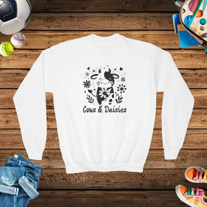 Cows & Daisies Youth Crewneck - Playful Cow Design - Dipaliz - White / Xs - Sweatshirts