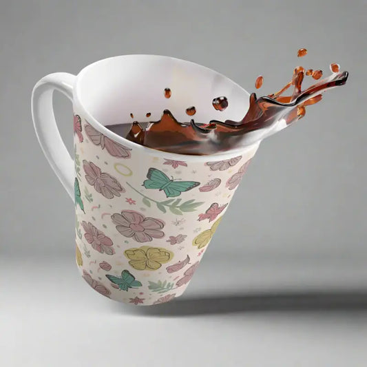 Brighten your Day: 12oz Latte Mug with Flowers & Butterflies