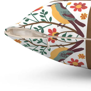 Birds on a Tree Throw Pillow Polyester Square Decor - Dipaliz - Pillows