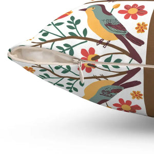 Birds on a Tree Throw Pillow Polyester Square Decor - Dipaliz - Pillows