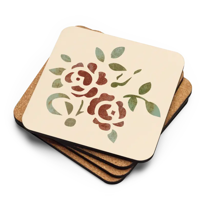 Rose Bliss Cork Coasters: Elevate Decor with Heat Resistance - Kitchen and Dining