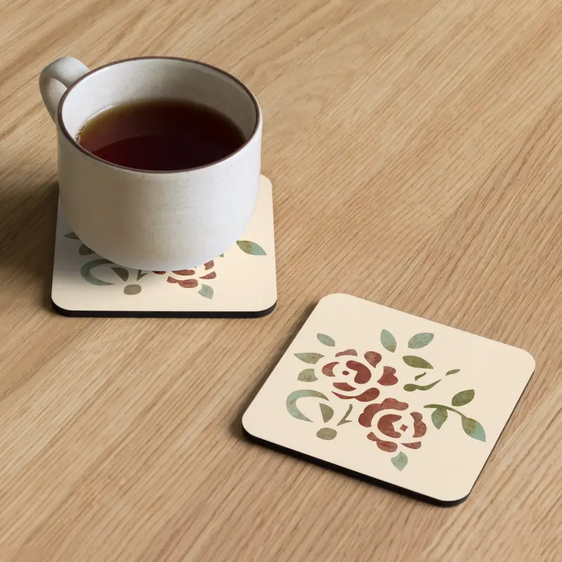 Rose Bliss Cork Coasters: Elevate Decor with Heat Resistance - Kitchen and Dining