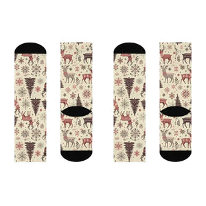 Cozy Christmas Crew Socks - Delightful Reindeer Patterns - Dipaliz - White / one Size / 3/4