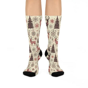 Cozy Christmas Crew Socks - Delightful Reindeer Patterns - Dipaliz - White / one Size / 3/4