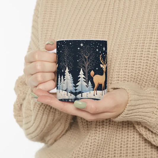 Cozy Christmas Reindeer Ceramic Mug for Festive Sipping - 11oz