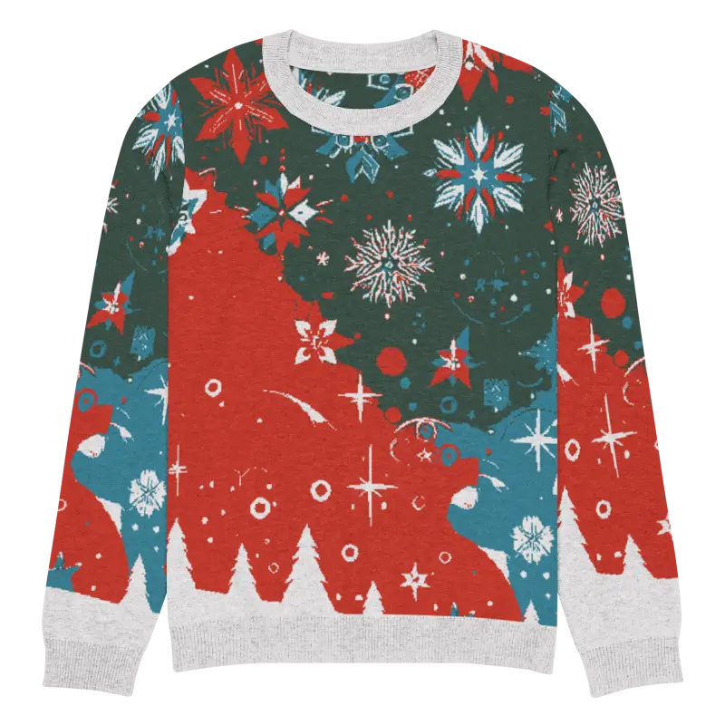 Cozy Christmas Trees & Snowflakes Knitted Crew Neck Sweater - m