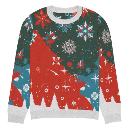 Cozy Christmas Trees & Snowflakes Knitted Crew Neck Sweater - m