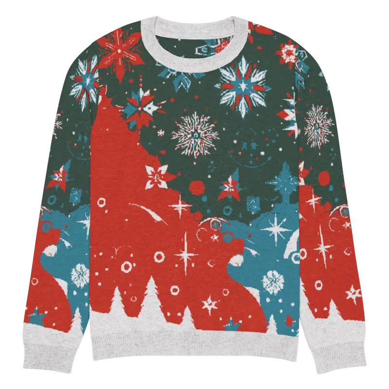 Cozy Christmas Trees & Snowflakes Knitted Crew Neck Sweater - s