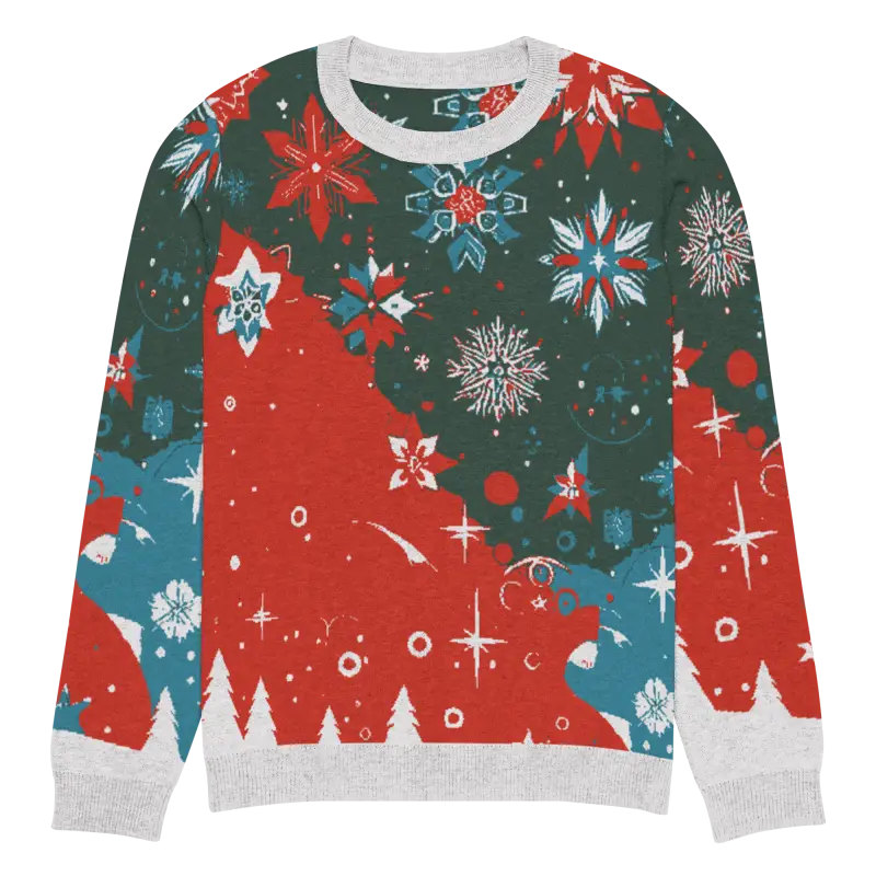 Cozy Christmas Trees & Snowflakes Knitted Crew Neck Sweater - Xl