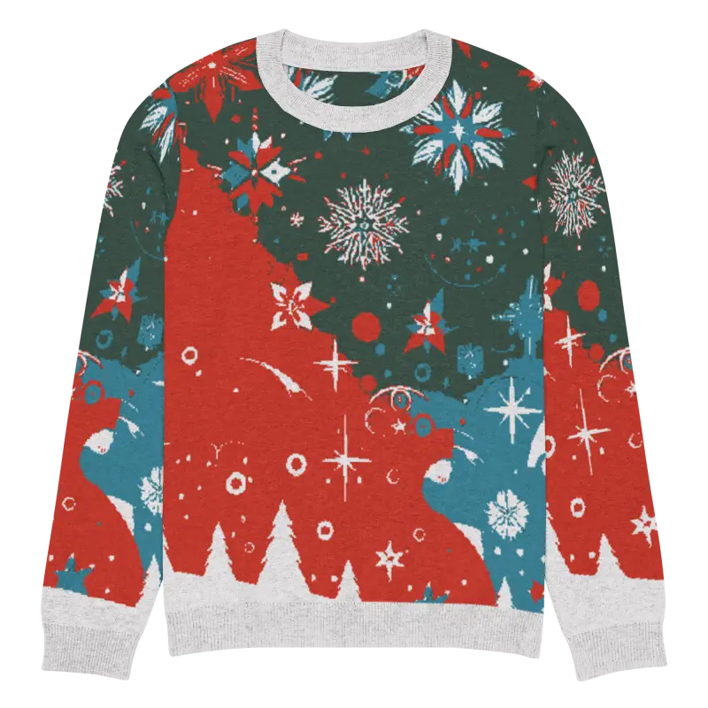 Cozy Christmas Trees & Snowflakes Knitted Crew Neck Sweater - Xs