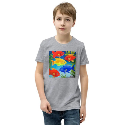 Vibrant Youth Tee with Colorful Fishes - Swim in Style! - Athletic Heather / s Kids Clothes