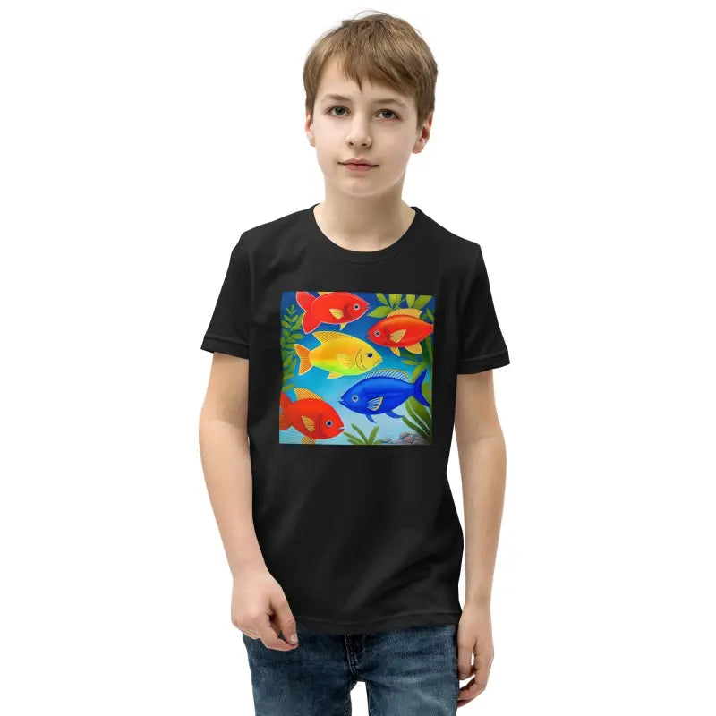 Vibrant Youth Tee with Colorful Fishes - Swim in Style! - Black / s Kids Clothes