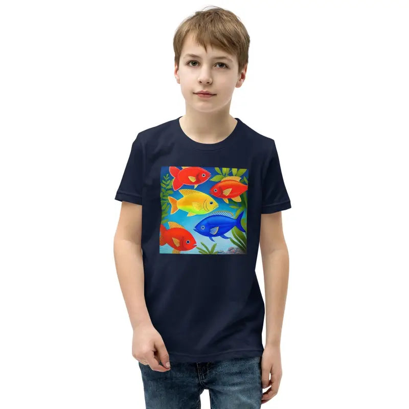 Vibrant Youth Tee with Colorful Fishes - Swim in Style! - Navy / s Kids Clothes