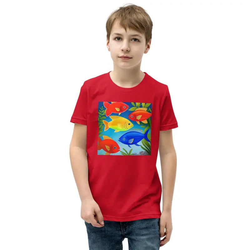 Vibrant Youth Tee with Colorful Fishes - Swim in Style! - Red / s Kids Clothes