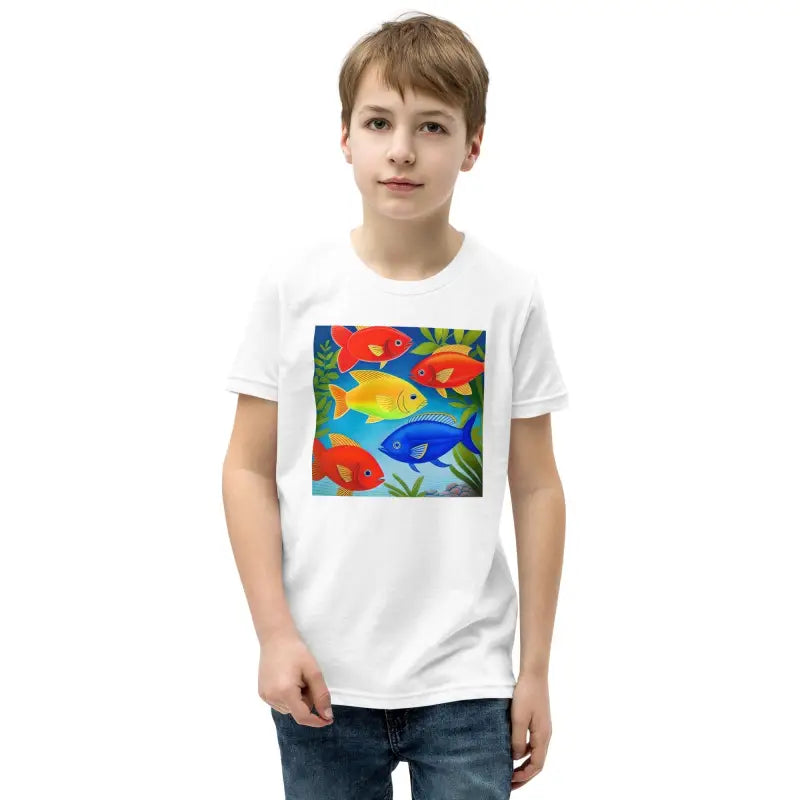 Vibrant Youth Tee with Colorful Fishes - Swim in Style! - White / s Kids Clothes