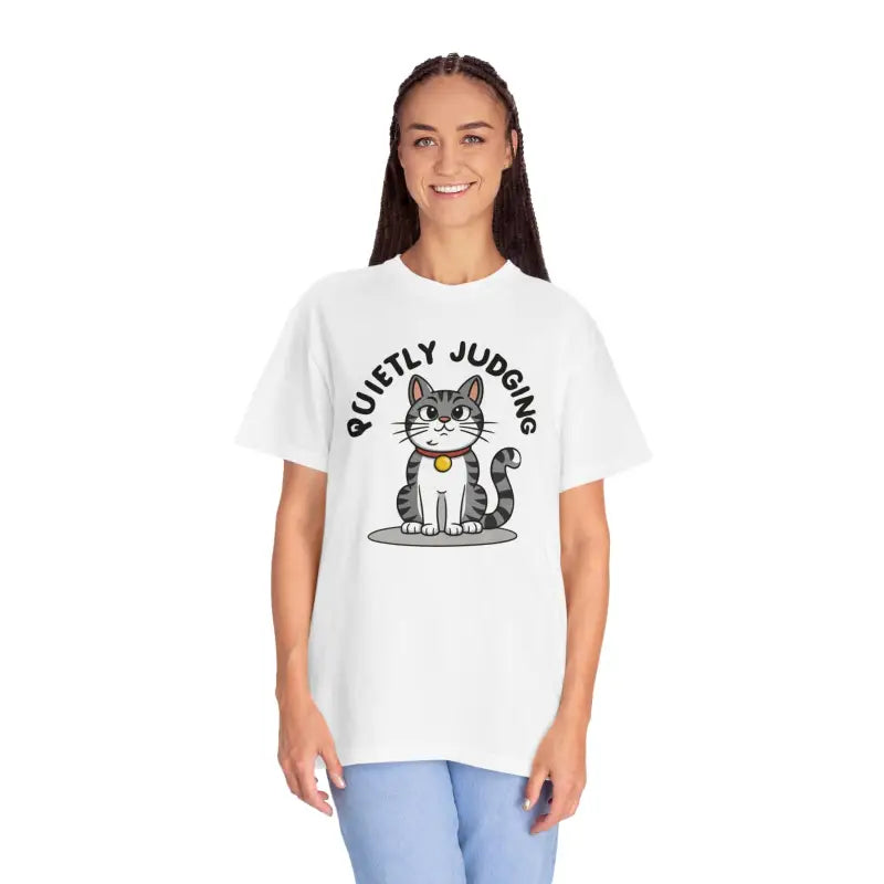 Chill in Style with Comfort Colors Cat Quietly Judging Tee - White / s T-shirt